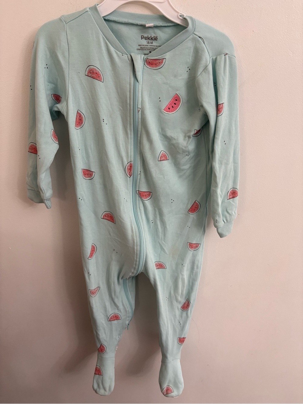4/30$ Mint Green Watermelon Print Footed One-Piece 18 months